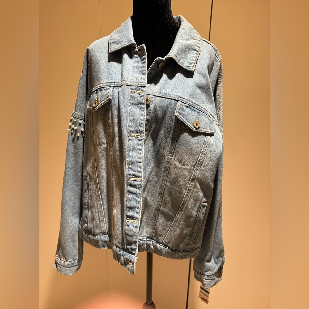 INC Women's Denim Jacket with Studded Sleeves -NWT